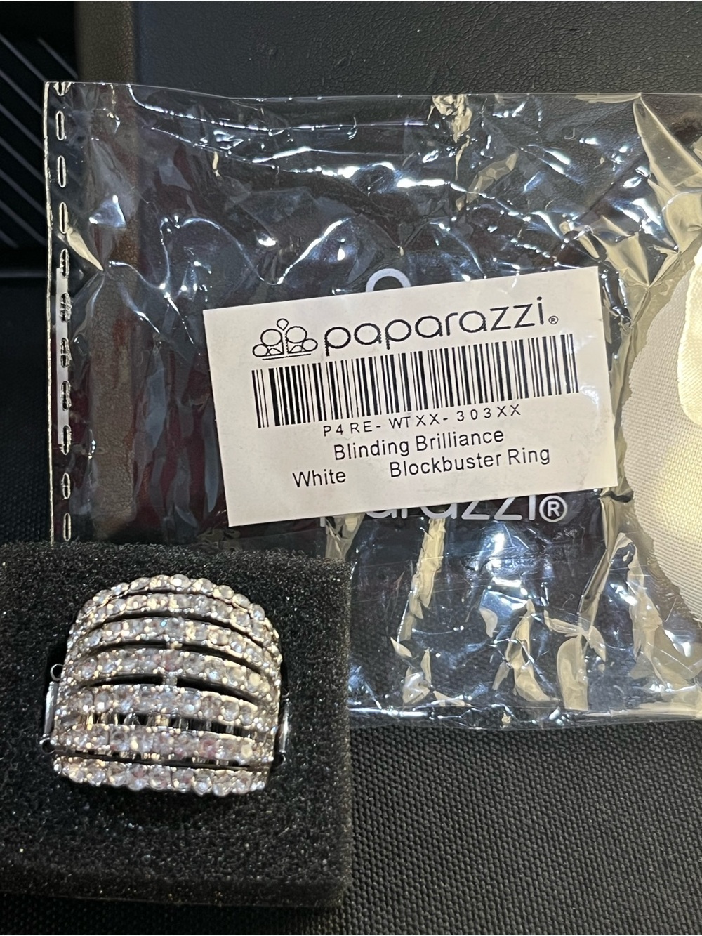 Paparazzi White Blinding Brilliance Blockbuster Ring